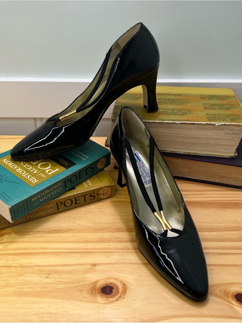 Vintage Arnold Churgin Patent Leather Pointed-Toe in Black with Gold Accent